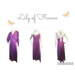 VTG Lily of France Nightgown SZ Small, Robe SZ Medium Set Long Lace Lingerie 70s